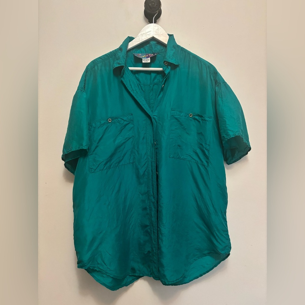 Vintage Silk Teal Button-Up Shirt